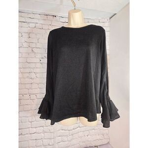 DG2 By Diane Gilman Women's Size Medium Black Lightweight Knit/Chiffon Blouse